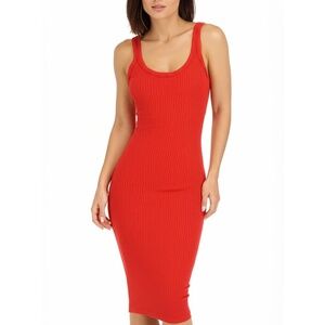 LNA Womens Size M‎ Red Ribbed Bodycon Midi Dress Sleeveless Stretchy